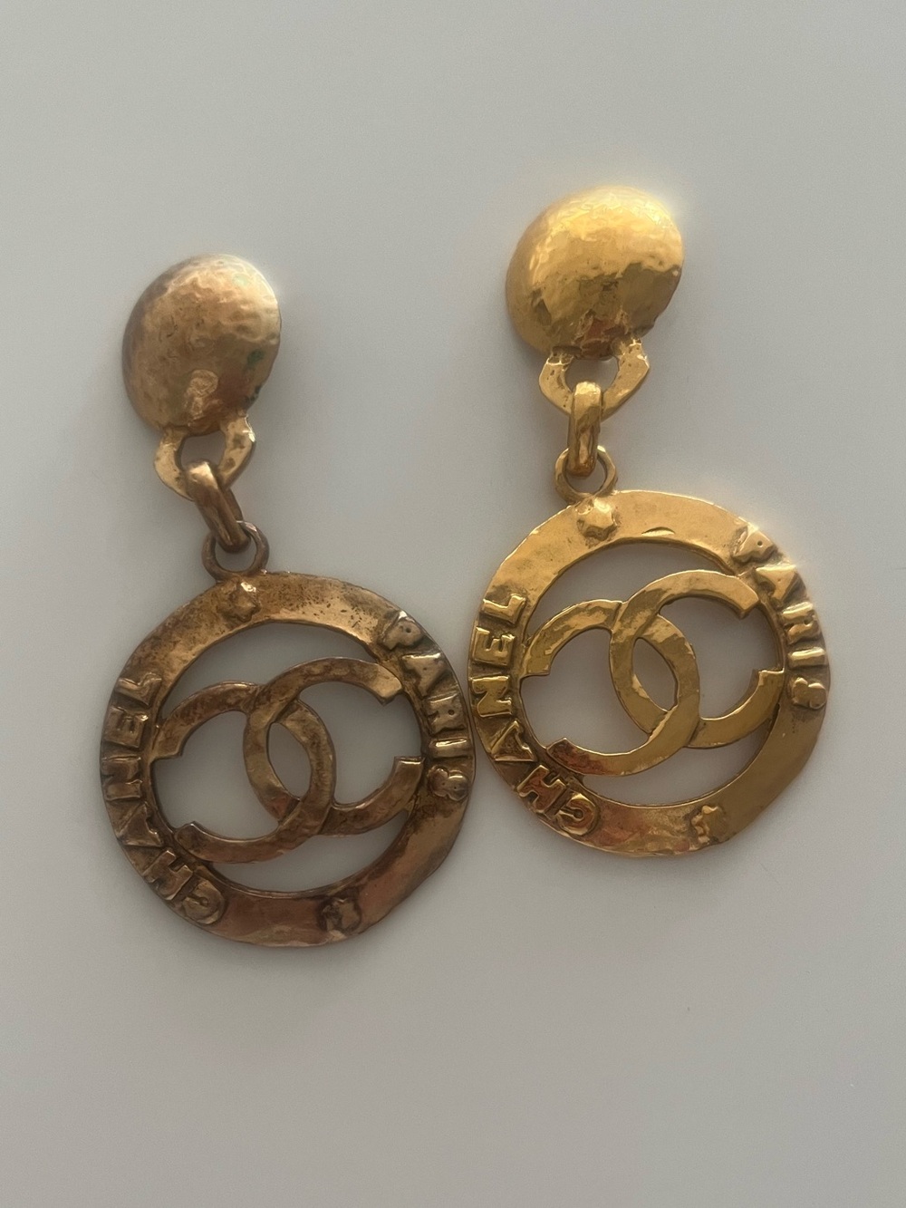 CHANEL Gold-Tone CC Vintage Logo Drop Earrings